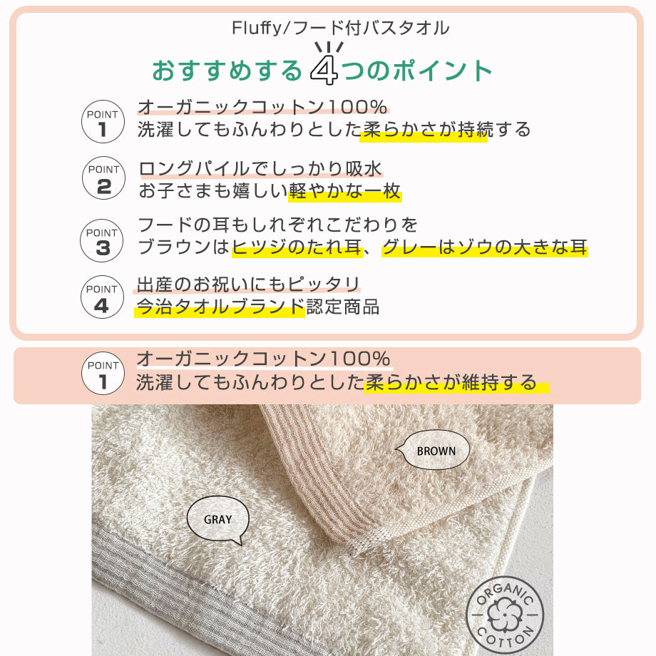 フラッフィー ギフトセット フード付バスタオルとハンカチ2点セット