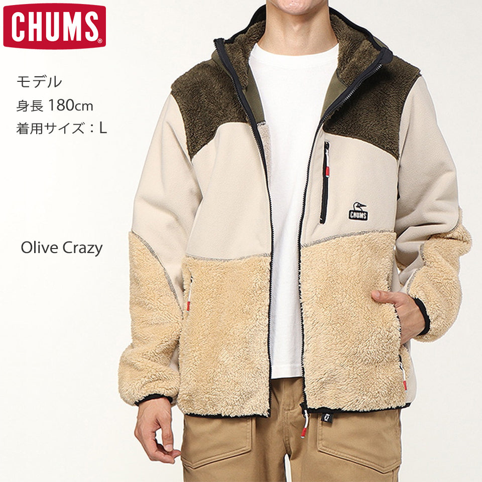 ボンディングフリースパネルパーカー Olive Crazy モデル着用画像