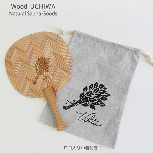 天然木のうちわと巾着