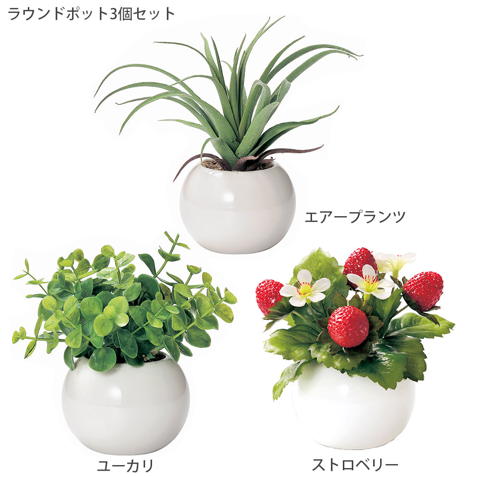 ラウンドポット3個セット インテリアグリーン フェイクグリーン 造花 消臭効果 抗菌効果 植物 枯れない