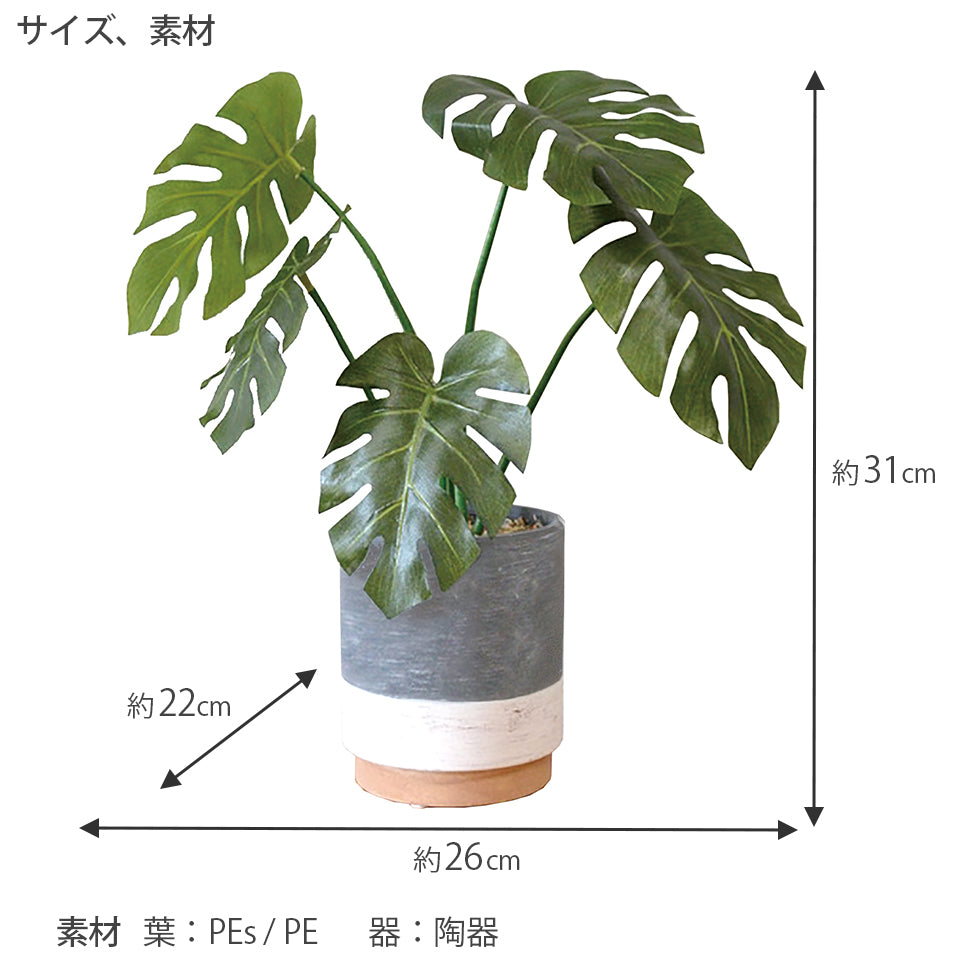 セラミックポット モンステラ インテリアグリーン フェイクグリーン 造花 消臭効果 抗菌効果  植物 枯れない