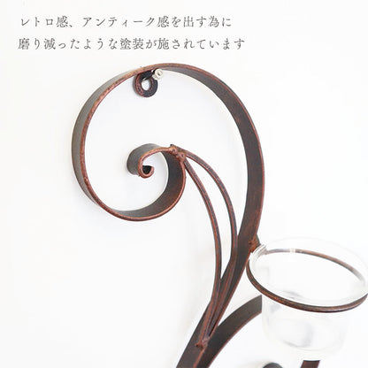 【メーカー直送】アイアン製ウォールアート アンティーク調 3カップ壁掛けフラワーベース 一輪挿し