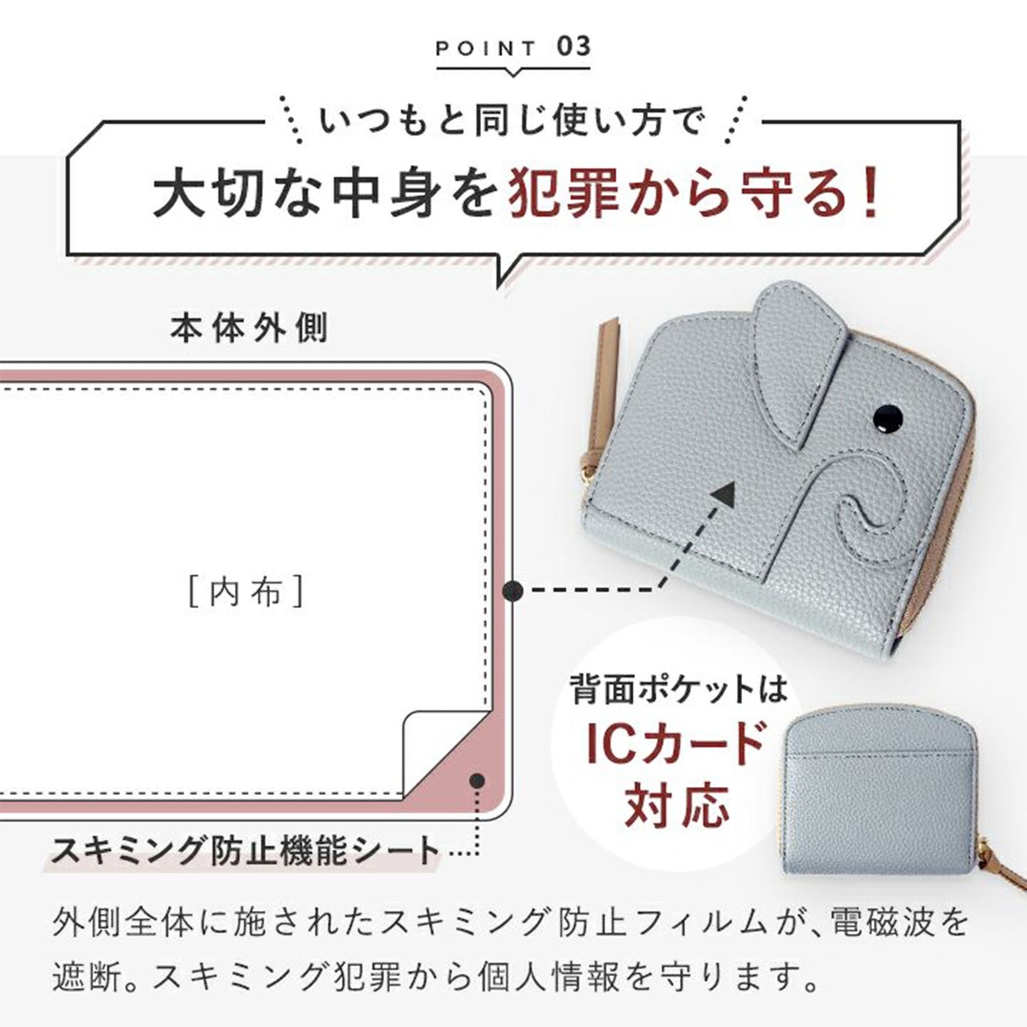 LIZDAYS/本革ミニ財布 レディース ゾウ型 財布 コンパクト