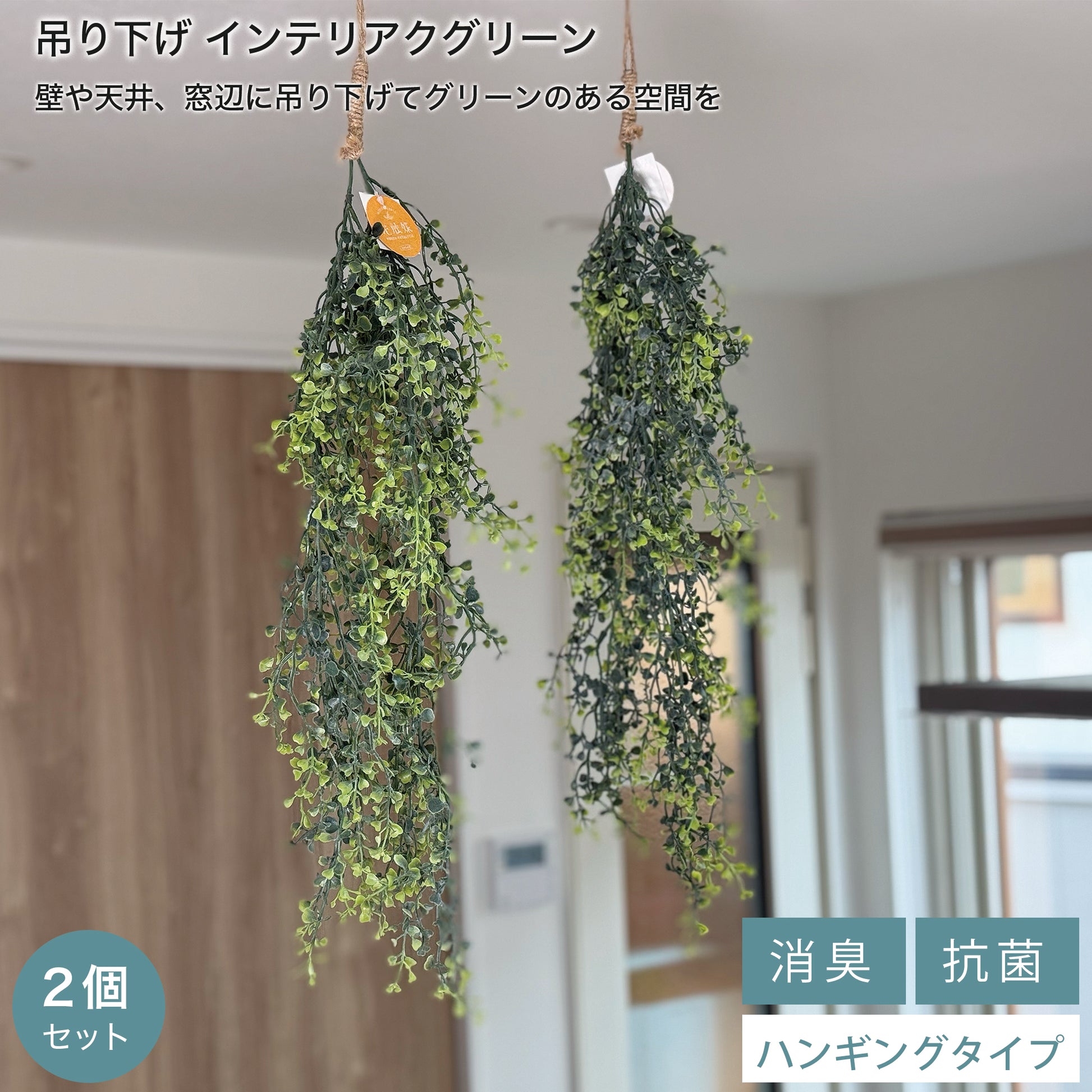 吊り下げインテリアグリーン2個セット