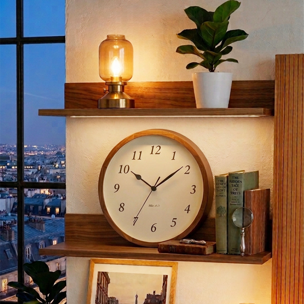 電波時計 Clair CLOCK WALNUT 無垢の木のやさしい時計