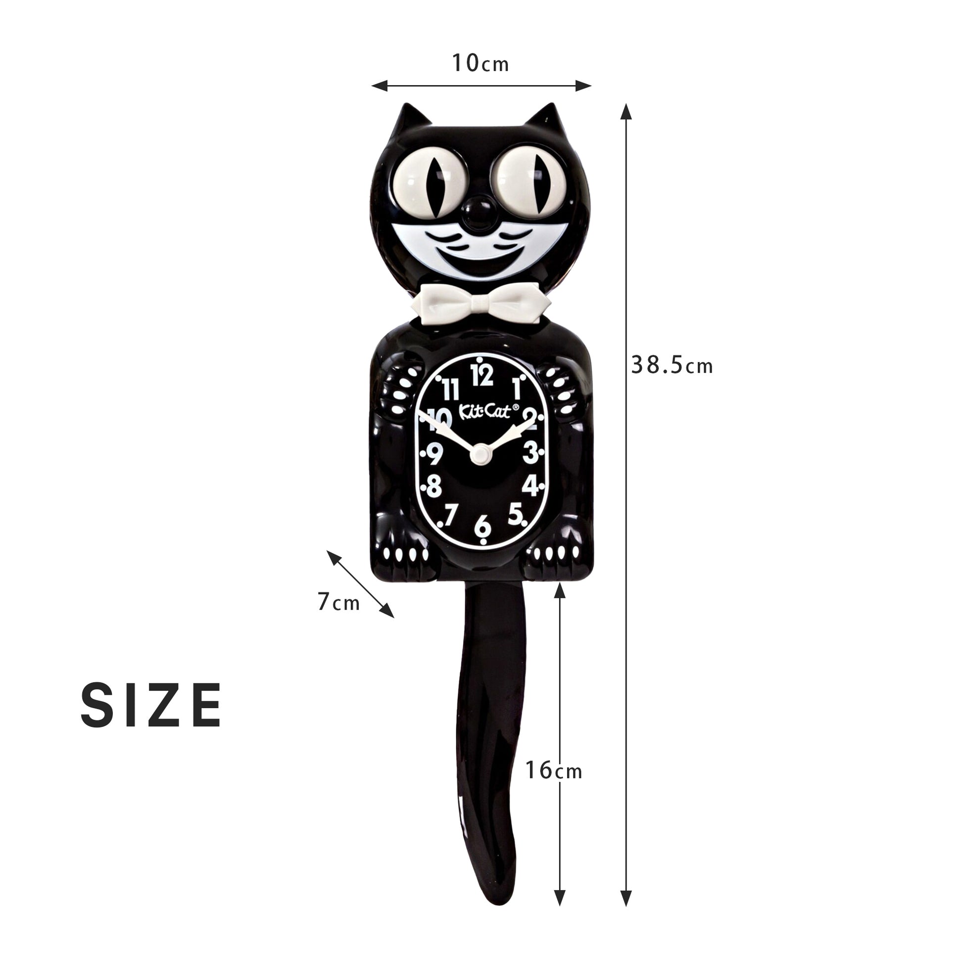 Kit-Cat Klock キットキャットクロックのサイズ　高さ38.5cm　幅10cm　奥行き7cm